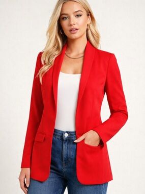 ❤️ Lady in Red Open-Front Tailored Blazer